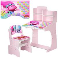 купить Детская парта с полочками и стульчиком W 2071-49 тролли (фиолетовая)