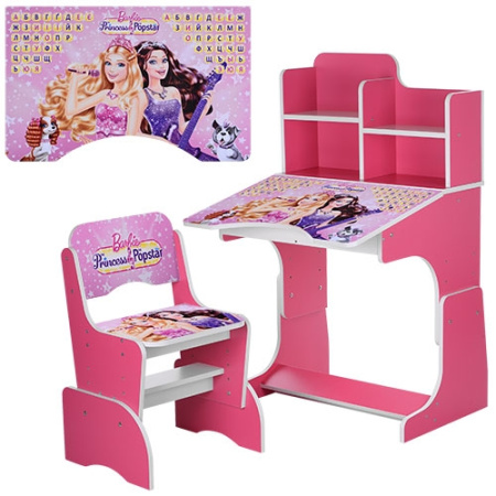 фото Парта с полочками и стульчиком W 2071-38-1 барби (малиновая)