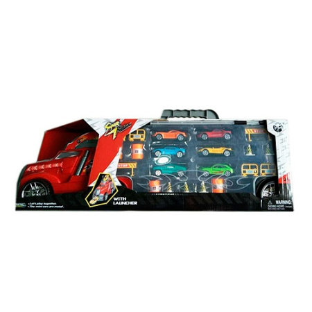 фото Детский игровой трейлер с машинками LA-015 дорожные знаки (55см)