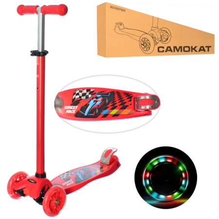фото Детский самокат три колеса iTrike JR 3-055-R свет колес и рисунок руль 76-85 см (красный)