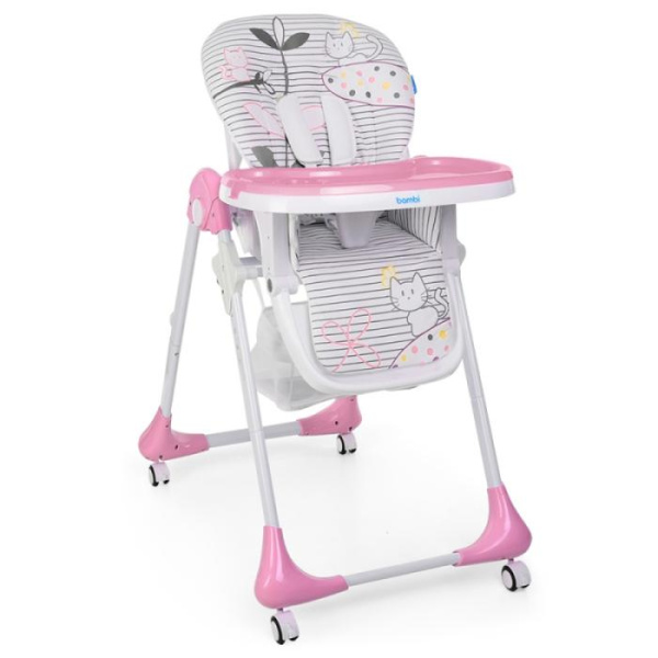 Складной стульчик для кормления Bambi M 3233 Cat Pink на колесиках (кошки светло-розовый)