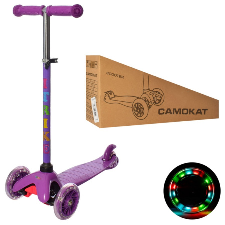 фото Детский самокат iTrike BB 3-013-4-V MINI со светящимися колесами руль 65-74 см (фиолетовый)