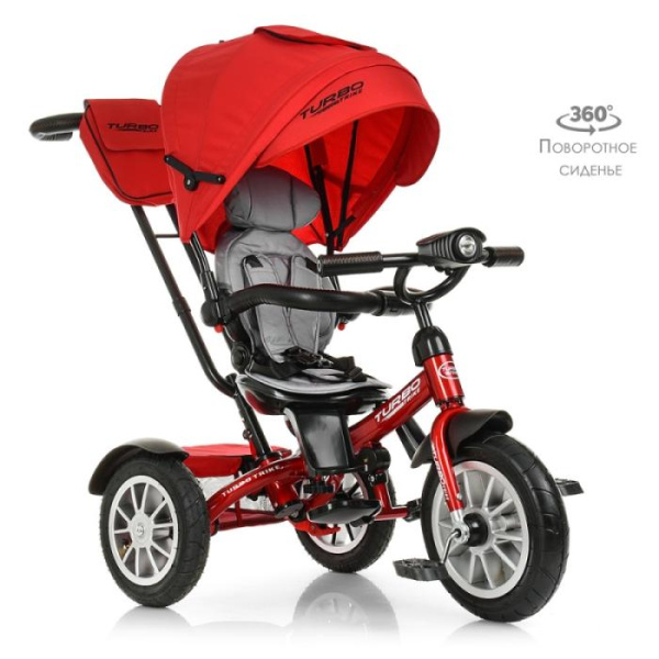 Трехколесный колясочный велосипед TurboTrike M 4057-1 поворотный со светом (красный)
