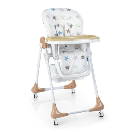 фото Складной стульчик для кормления M 3233-21 на колесиках (бежевый со звездами)