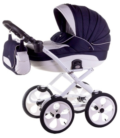 фото Коляска 2 в 1 Adamex Sofia 710S Темносиний-Белая Кожа(Выдавленные Точки) 620390