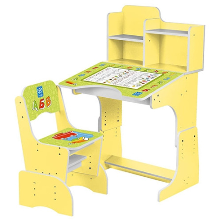 фото Парта детская Bambi B 2071-12 с полочками (желтая, прописи)