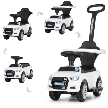 фото Детская каталка-толокар Audi M 3503A(MP3)-1 с родительской ручкой и музыкой MP3 (белая)