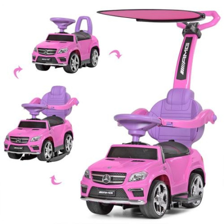 фото Каталка-толокар для детей Mercedes AMG M 3186L-8(2) с родительской ручкой и крышей (розовый)