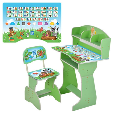 фото Парта со стульчиком для детей HB-2070M03-06 регулируемая высота (зеленая русский алфавит)
