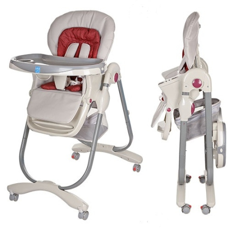 фото Стульчик для кормления с выдвижным столиком M 3236-1 на колесиках (серый)