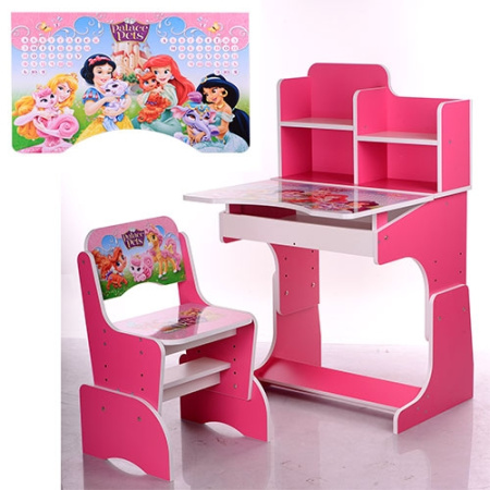 фото Парта с полочками Bambi W 2071-8-4 регулируемая по высоте (малиновая принцессы)