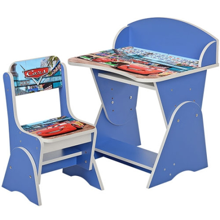 фото Регулируемая парта со стульчиком ML-315-02-2 Тачки (синяя, укр.алфавит)