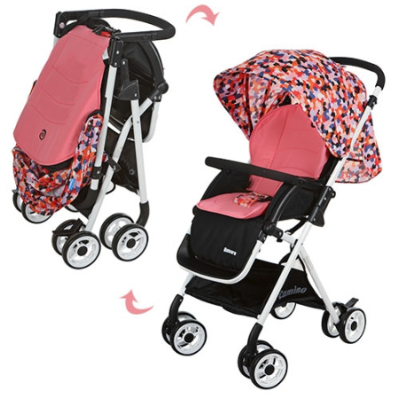 фото Коляска для детей HC300-PINK прогулочная с корзиной (коралл-черный)