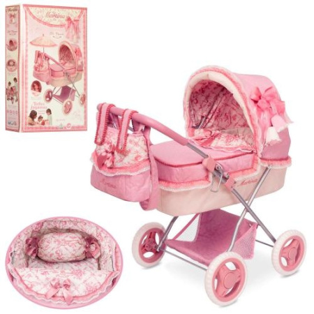фото Классическая коляска для кукол 85026 с сумкой и корзинкой