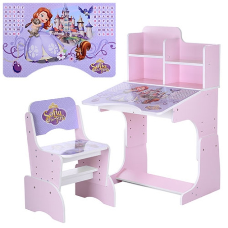 фото Детская парта со стульчиком W 2071-40-2 полочки (розовая)