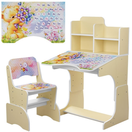 фото Детская парта со стульчиком BAMBI B 2071-54-1 регулируемая высота (бежевая Мишка)