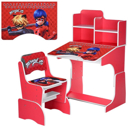 фото Парта с полочками и стульчиком W 2071-39-1 Miraculous (красная)