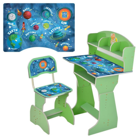 фото Парта со стульчиком для детей HB-2070M03-03 регулируемая высота (зеленая космос)