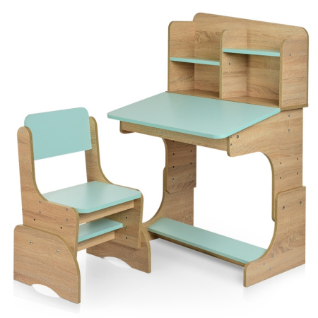 фото Детская парта-растишка F 2071A-2 со стульчиком и регулировками (дерево-мята)