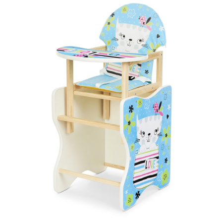 фото Детский деревянный стульчик для кормления М V-112-58-2PU Кошка с экокожей (синий)