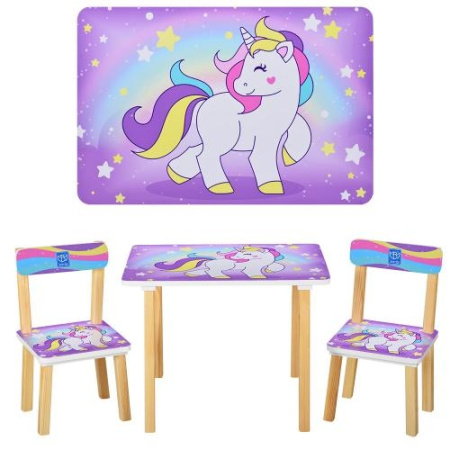 фото Столик со стульчиками для детей Bambi 501-44-2 Единорог (сиреневый)