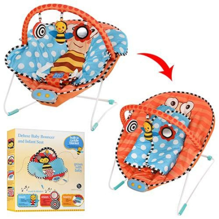 фото Детский шезлонг-качалка M 2721-1 Бабочка вибро-режим (оранжево-голубой)