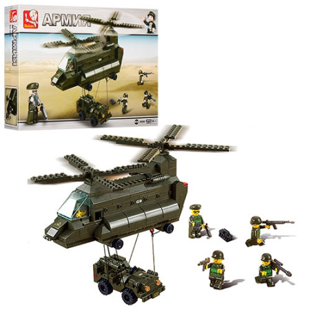 фото Детский конструктор Sluban M38-B6600 армия военный вертолет машинка (370 деталей)