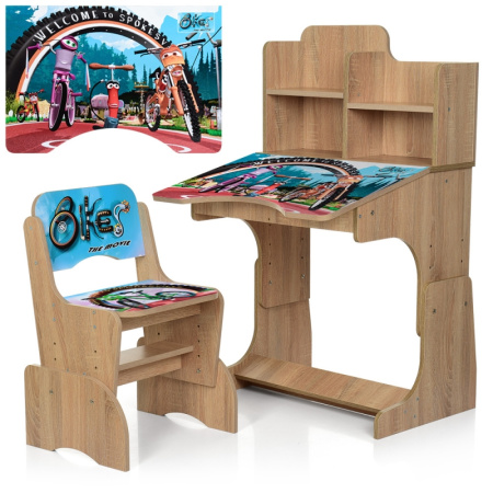 фото Детская парта трансформер W 2071-73-1 Bikes со стульчиком (дерево)
