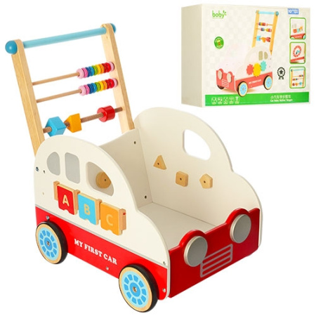 фото Деревянная машинка каталка MD 1063 со счетами и часами