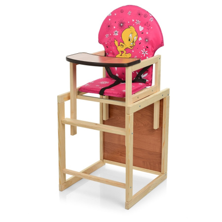 фото Деревянный стульчик трансформер М V-010-28-7 для кормления розовый (цыпленок)