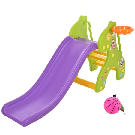 фото Горка для детей ЖИРАФ GREEN с баскетбольным кольцом (зеленая)