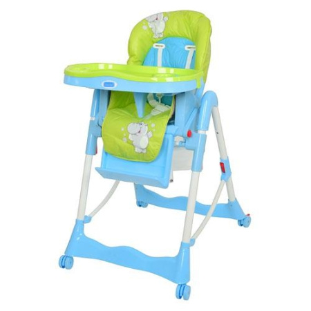 фото Детский стульчик для кормления на колесах RT-002 L-4-5 с корзиной (салатово-голубой)