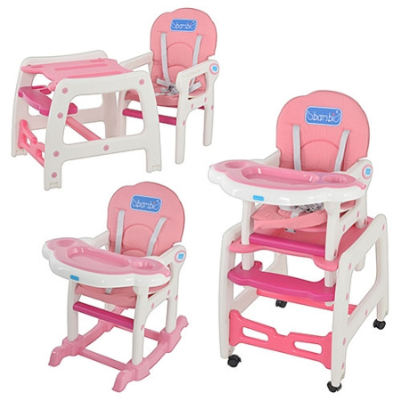 фото Стульчик для кормления M 1563-1-8 детский со столиком (бело-розовый)