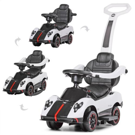 фото Детская машинка-каталка 3в1 M 3628EL-1 с кожаным сиденьем (белая)