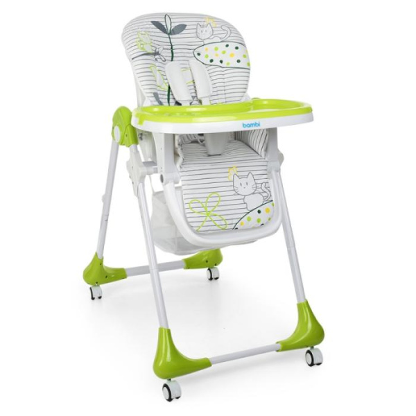 Складной стульчик для кормления Bambi M 3233 Cat Green на колесиках (кошки зеленый)