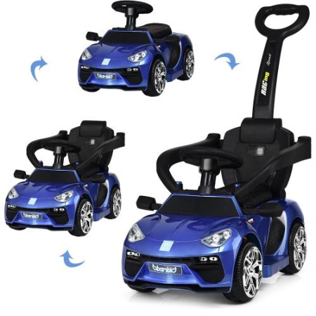 фото Детская машинка-каталка-толокар 2в1 Bambi M3591LS-4 кожаное сиденье и автопокраска (синяя)