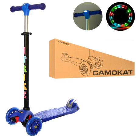 фото Детский трехколесный самокат iTrike JR 3-003-DBL-L с фарой руль 75-85 см (синий)