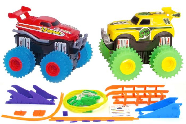 Машинки на бат. Trix Trux набор 2 машинки с трассой (красный+желтый)