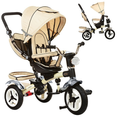 фото Трехколесный велосипед колясочного типа Turbotrike M 3199-7HA с резиновыми колесами, с фонариком (бежевый)