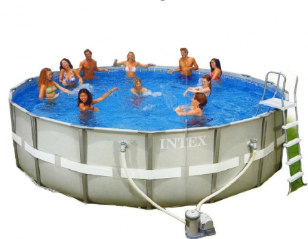 фото Белый круглый каркасный бассейн Intex 54452 Ultra Frame Pool Set (488 х 122 см)
