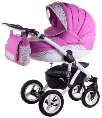 фото Коляска 2 в 1 Adamex Aspena Кожа 50% 842S Малиновый-Белая Кожа(Птички) 620540