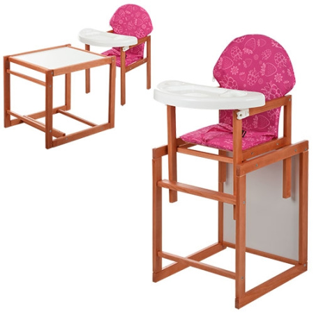 фото Детский стульчик для кормления VIVAST М V-013-6 трансформер (малиновый с клубничкой)