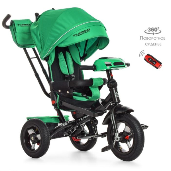 Колясочный трехколесный велосипед Turbotrike M 4060-4 с поворотным сиденьем и пультом (зеленый)