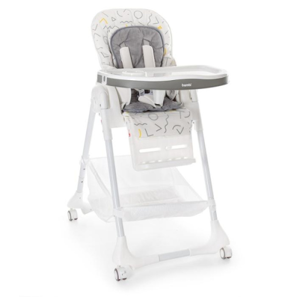 Детский стульчик для кормления Bambi M 3822-2 кожаный с выдвижным столиком (серый)