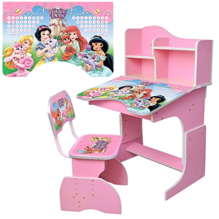 фото Парта с полочками и стульчиком BAMBI HB 2071M02-07 регулируемая высота (розовая принцессы)