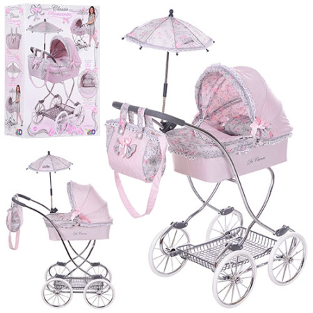 фото Коляска для куклы классика 80219 корзина сумка зонт подушка