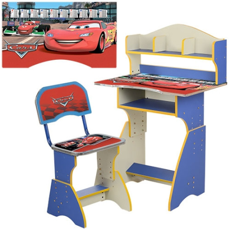 фото Детская парта со стульчиком BAMBI HB-2070M06-06 полочки (синяя Тачки)