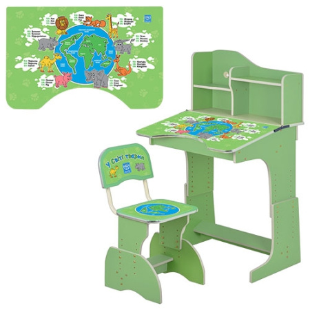 фото Детская парта со стульчиком HB 2071M03-02 полочки (зеленая животные)