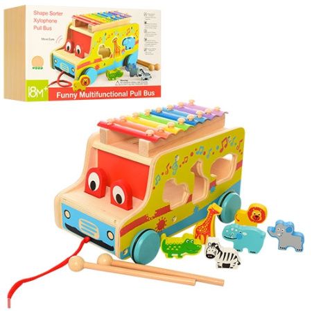 фото Деревянная развивающая машинка каталка Wood MD 1084 с ксилофоном