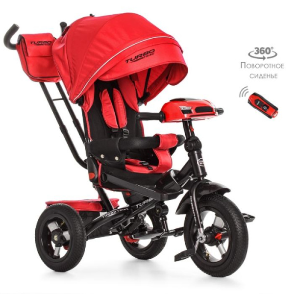 Колясочный трехколесный велосипед Turbotrike M 4060-1 с поворотным сиденьем и пультом (красный)